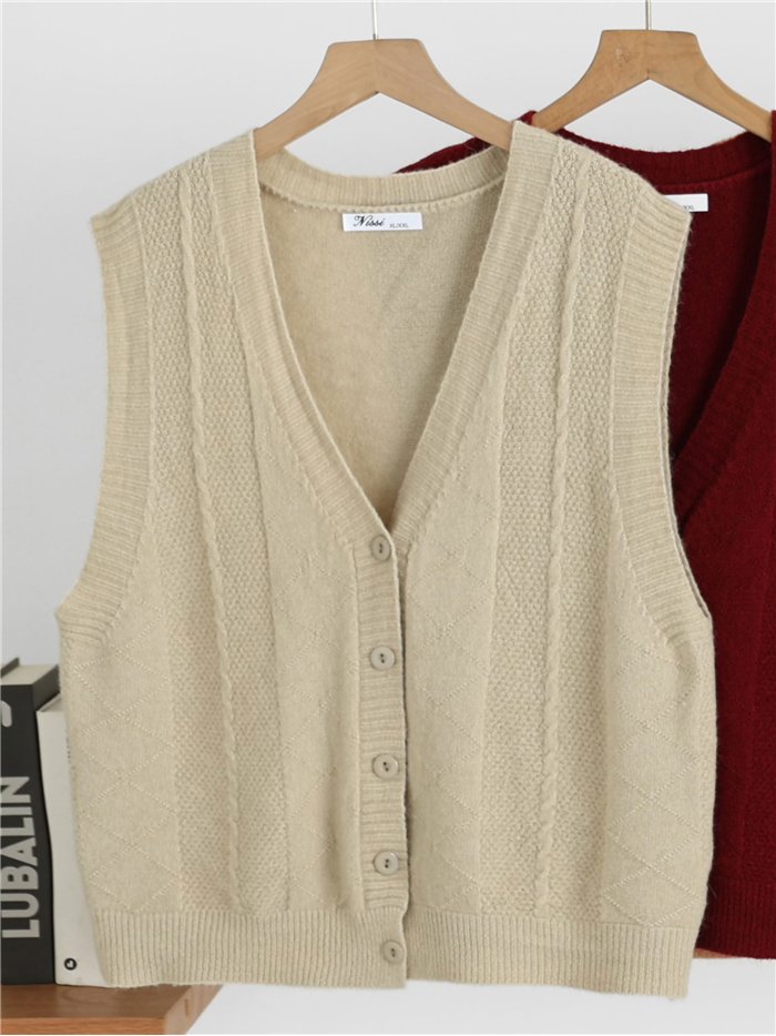 Cable knit button vest