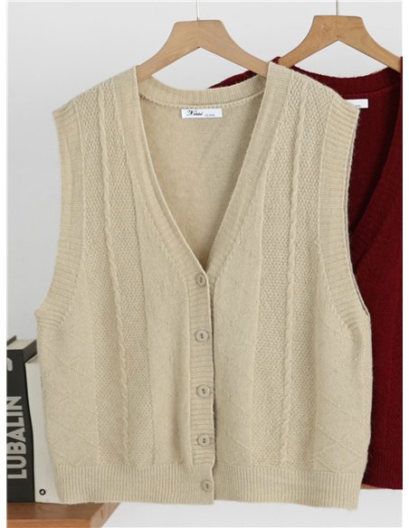 Cable knit button vest