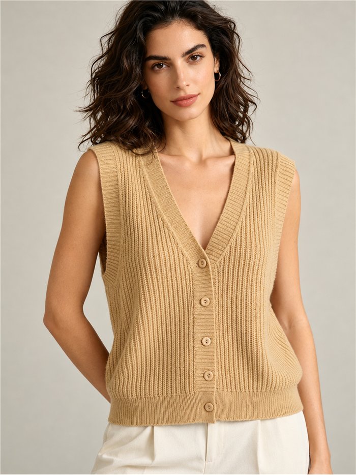 Ribbed button knit vest