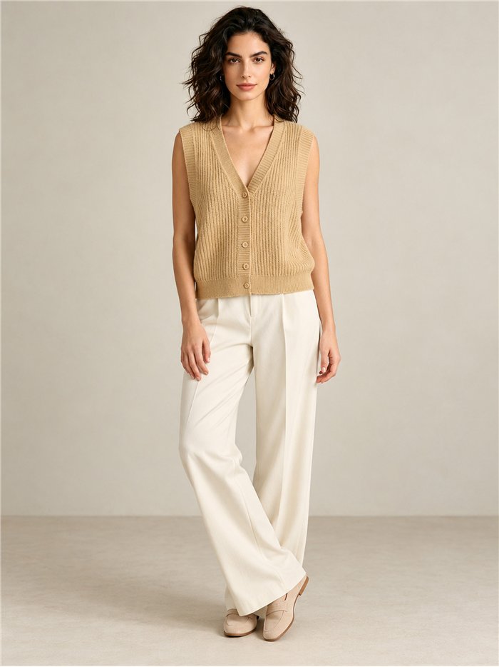 Ribbed button knit vest