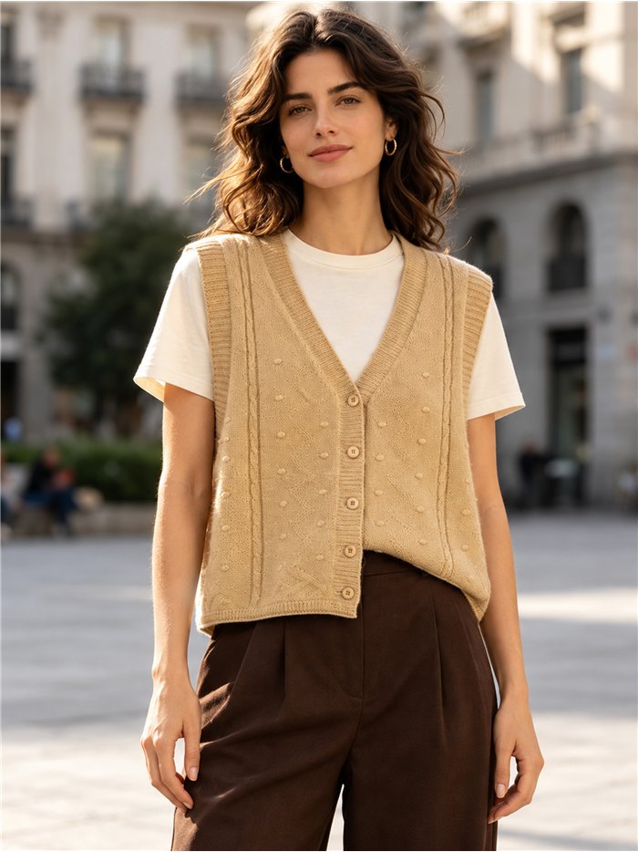 Bobble detail knit vest
