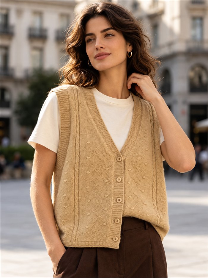 Bobble detail knit vest