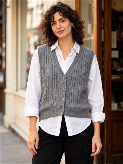 Classic cable knit button vest