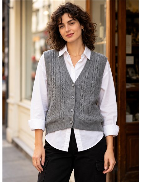 Classic cable knit button vest