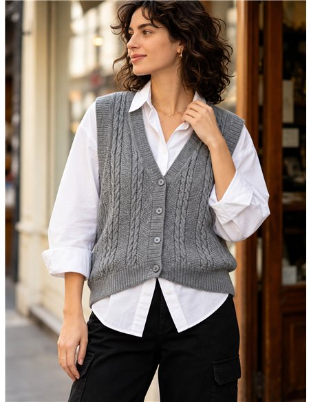 Classic cable knit button vest
