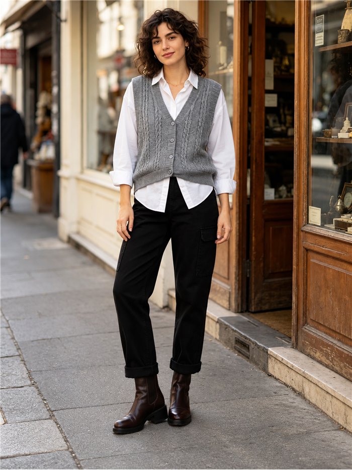 Classic cable knit button vest