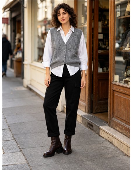Classic cable knit button vest