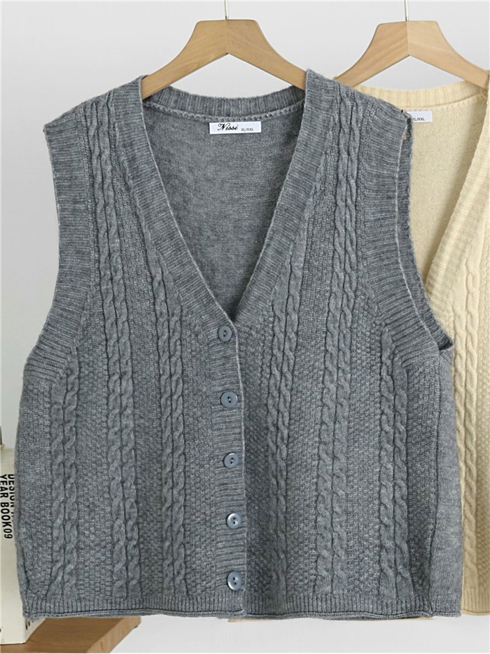 Classic cable knit button vest