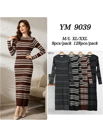 Vestido longo de tricô com listras finas 2