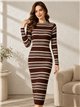 Robe longue en maille à fines rayures
