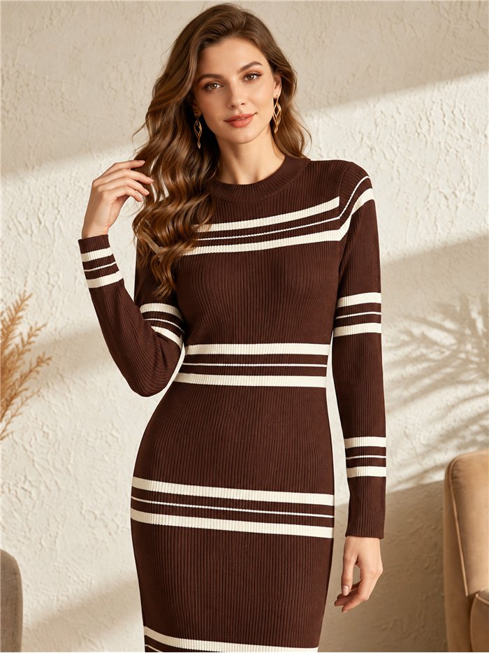 Vestido largo de punto franjas