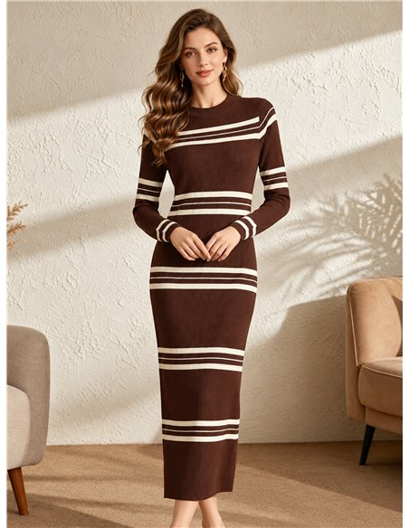 Vestido largo de punto franjas