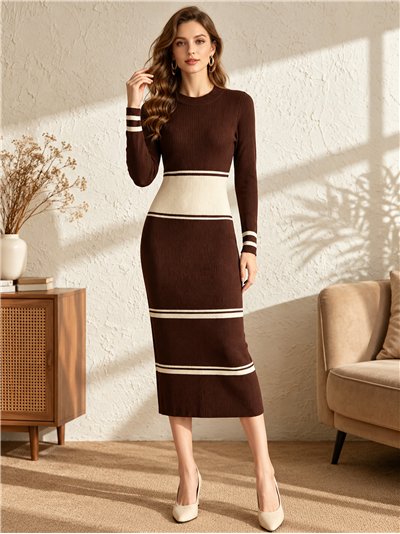 Vestido midi de punto bicolor