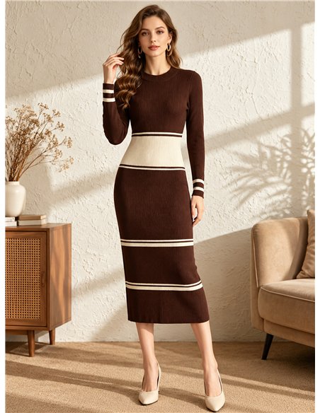 Vestido midi de punto bicolor