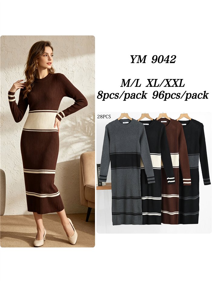 Vestido midi de punto bicolor