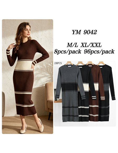 Vestido midi de punto bicolor