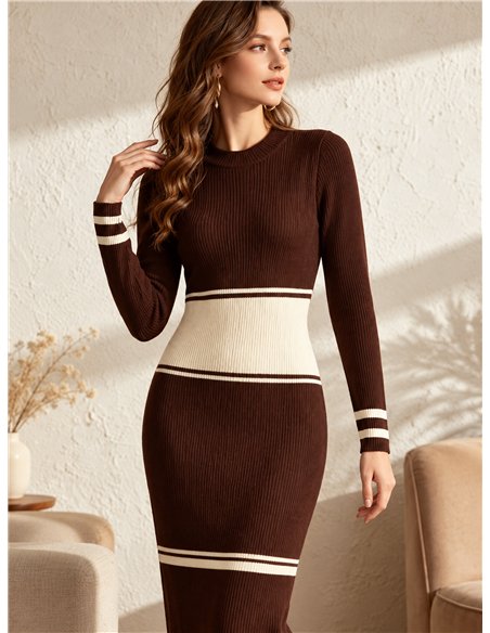 Vestido midi de punto bicolor