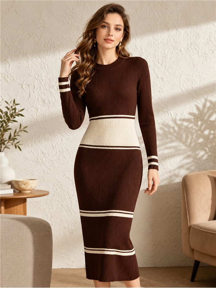 Vestido midi de punto bicolor