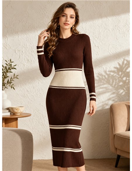 Vestido midi de punto bicolor