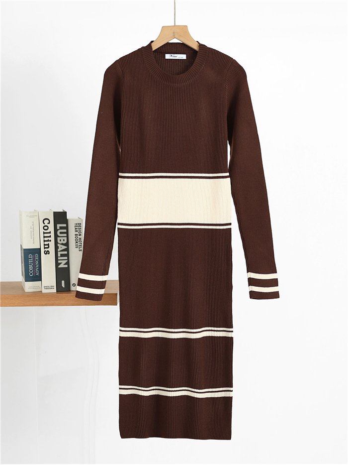 Vestido midi de punto bicolor