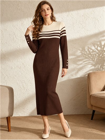 Vestido midi de punto canesú a contraste