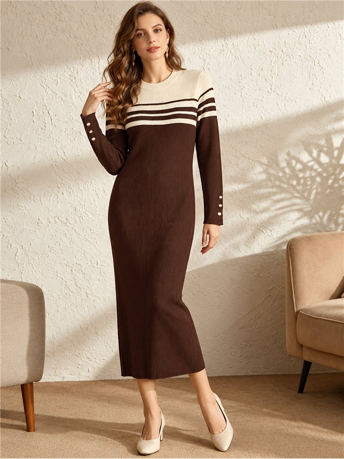 Vestido midi de punto canesú a contraste