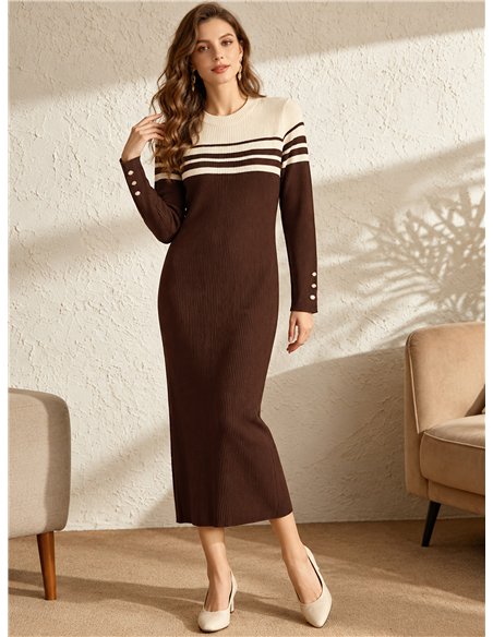 Vestido midi de punto canesú a contraste