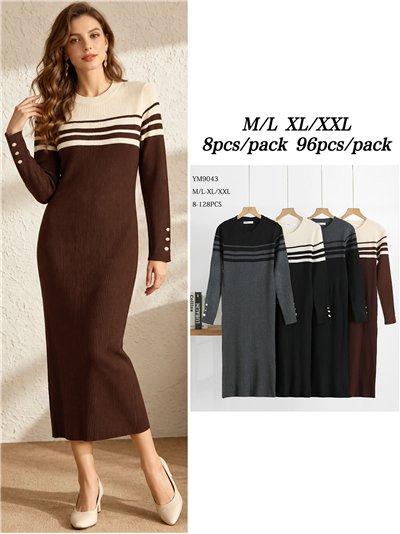Vestido midi de punto canesú a contraste 2