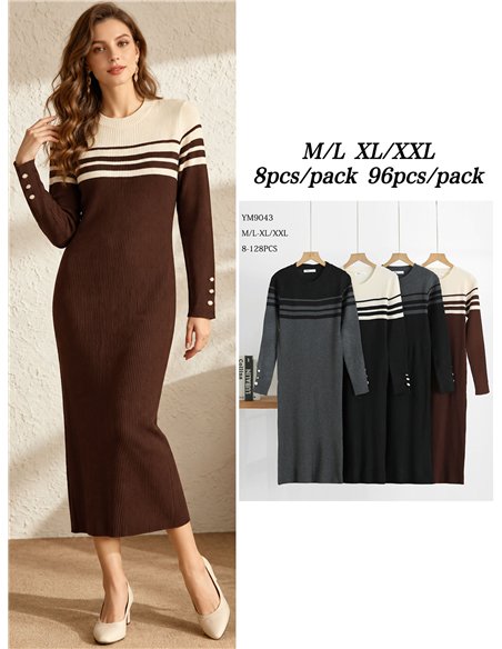 Vestido midi de punto canesú a contraste