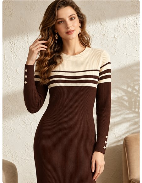 Vestido midi de punto canesú a contraste