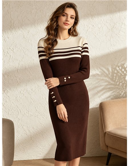 Vestido midi de punto canesú a contraste