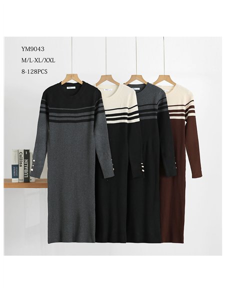 Vestido midi de punto canesú a contraste