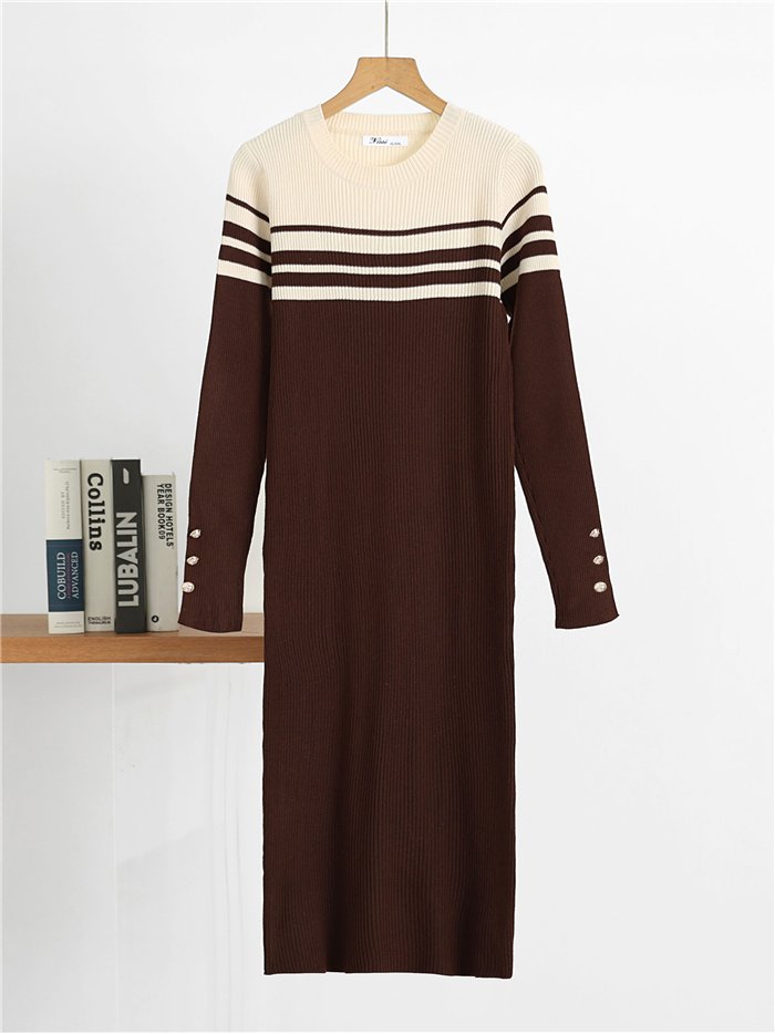 Vestido midi de punto canesú a contraste