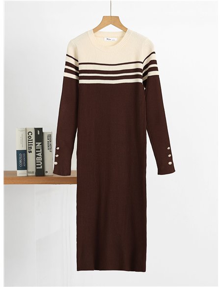 Vestido midi de punto canesú a contraste