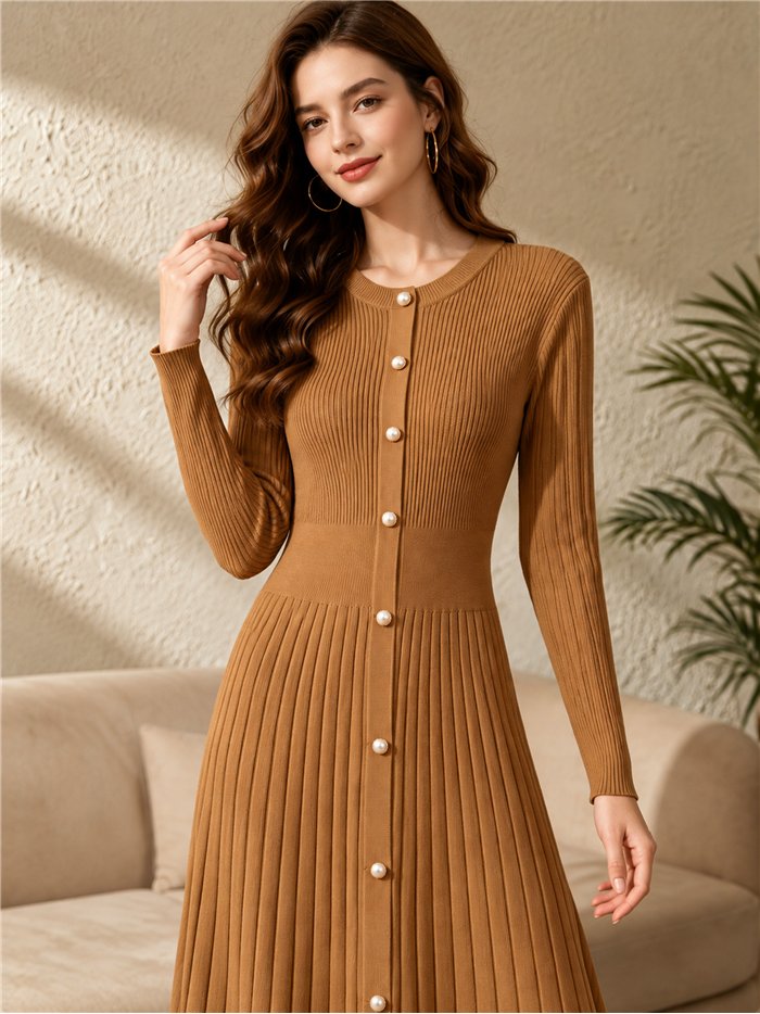 Vestido midi de punto botones