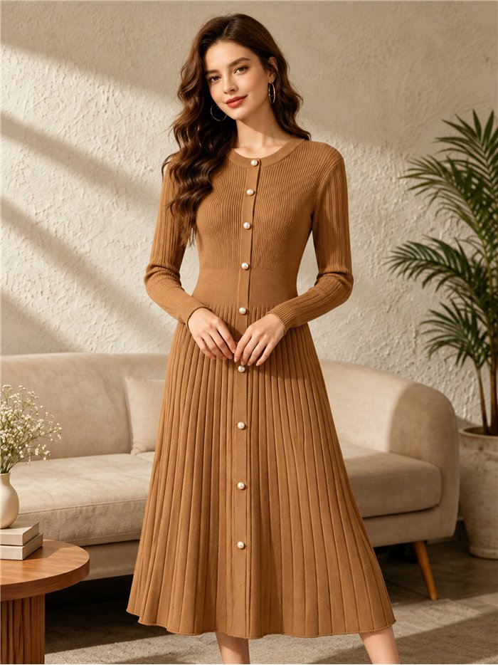 Vestido midi de punto botones