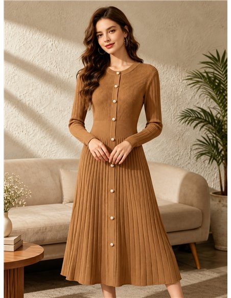 Vestido midi de punto botones