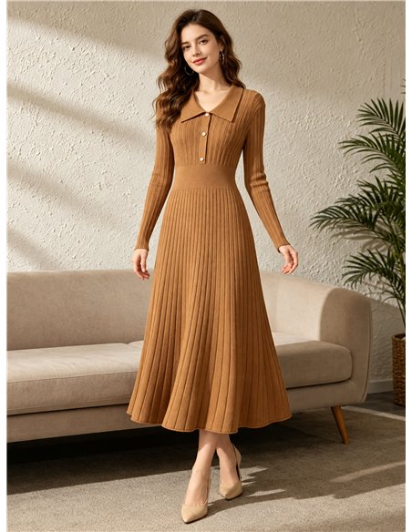 Geripptes Strick-Midikleid mit Rollkragen
