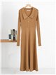 Geripptes Strick-Midikleid mit Rollkragen