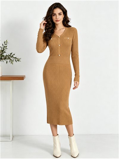 Vestido midi de punto botones efecto perla