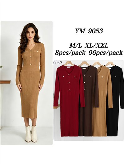 Vestido midi de punto botones efecto perla 2