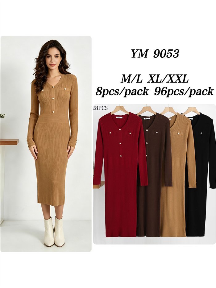 Vestido midi de punto botones efecto perla