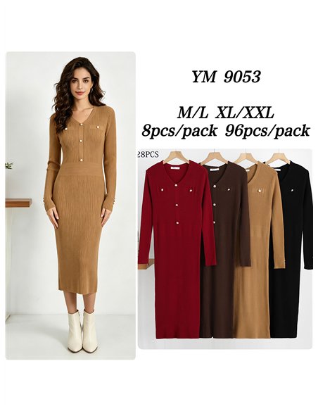 Vestido midi de punto botones efecto perla