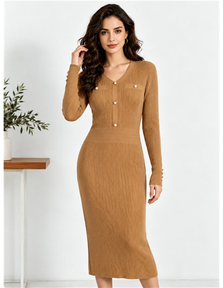 Vestido midi de punto botones efecto perla