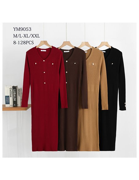 Vestido midi de punto botones efecto perla