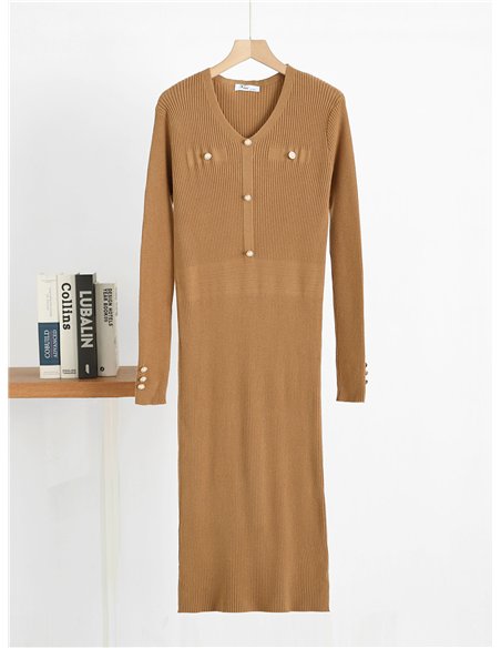 Vestido midi de punto botones efecto perla