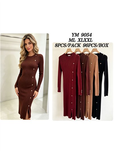 Vestido midi de punto canalé botones laterales 2