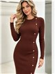 Vestido midi de punto canalé botones laterales