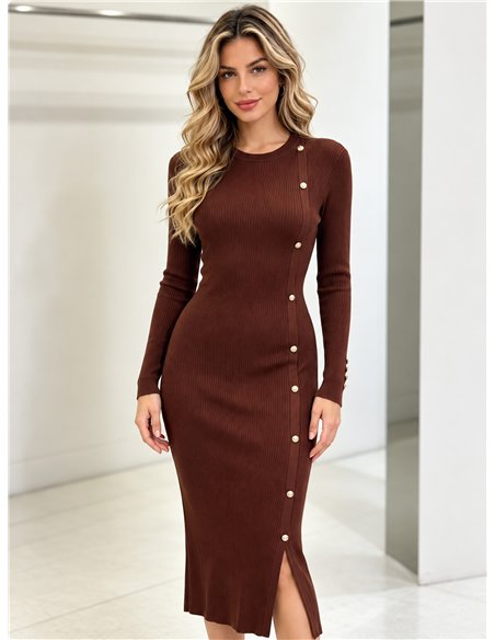 Vestido midi de punto canalé botones laterales