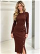 Vestido midi de punto canalé botones laterales
